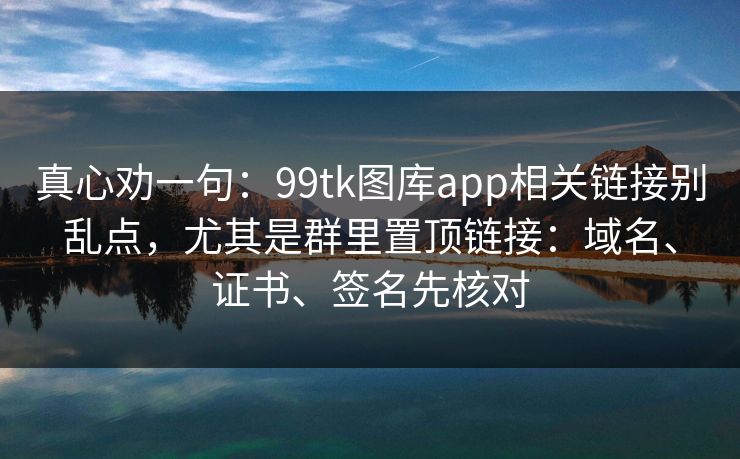 真心劝一句：99tk图库app相关链接别乱点，尤其是群里置顶链接：域名、证书、签名先核对